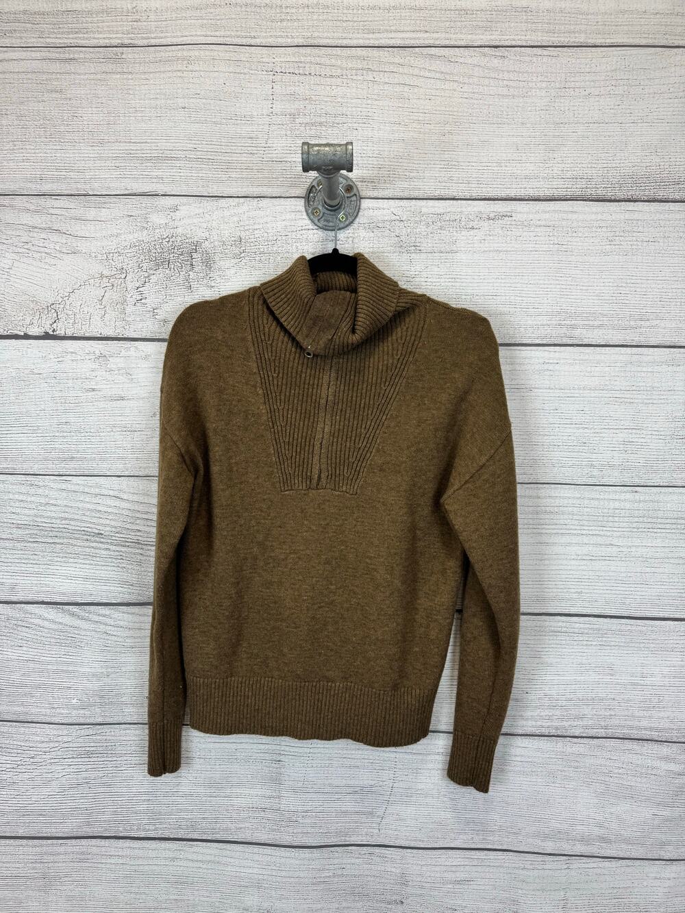The Drop Women's Brown Quarter Zip Wool Blend Knit Pullover Sweater Size Small